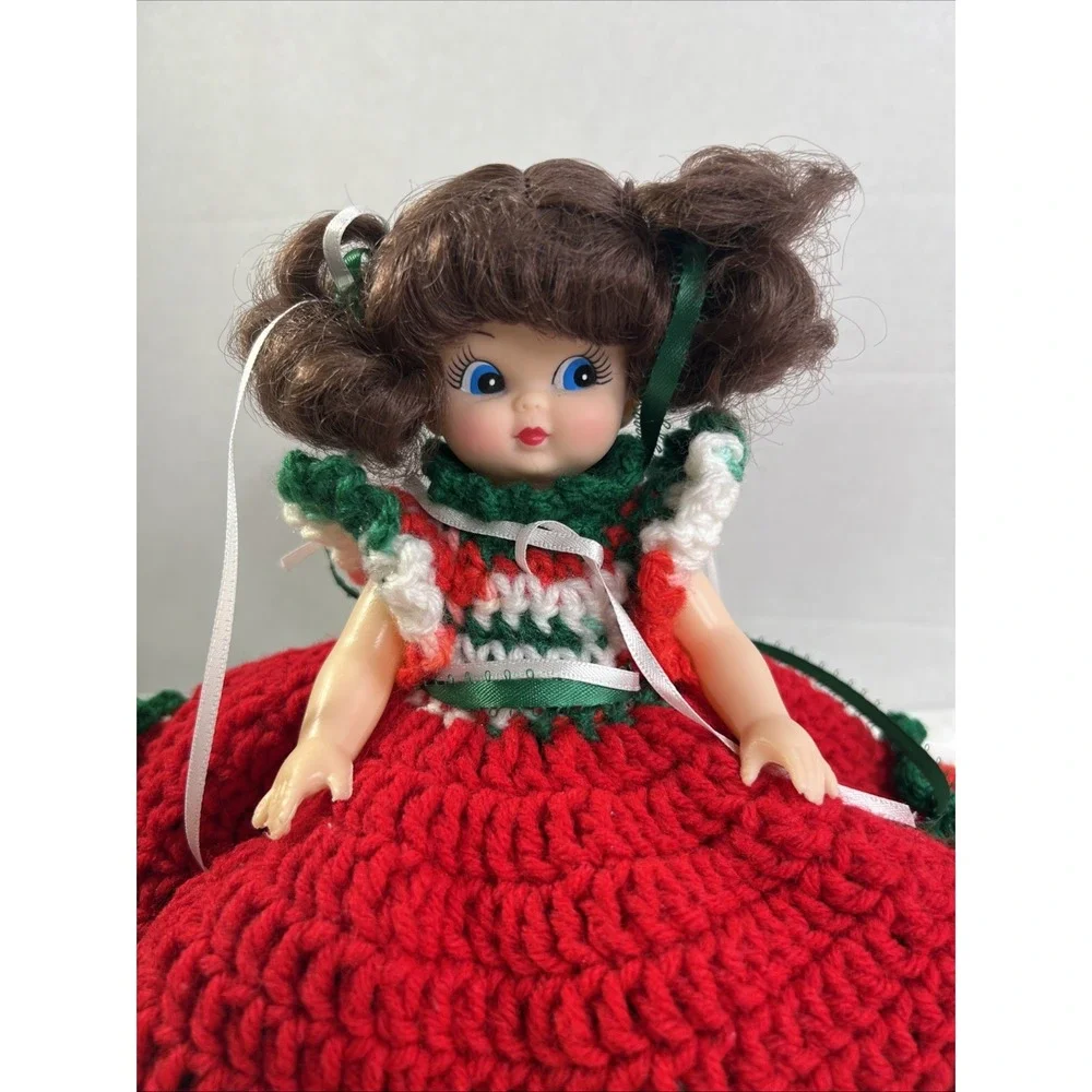 Christmas Doll Decor Vintage Handmade Knit Crochet‎ Movable Arms Tree Topper